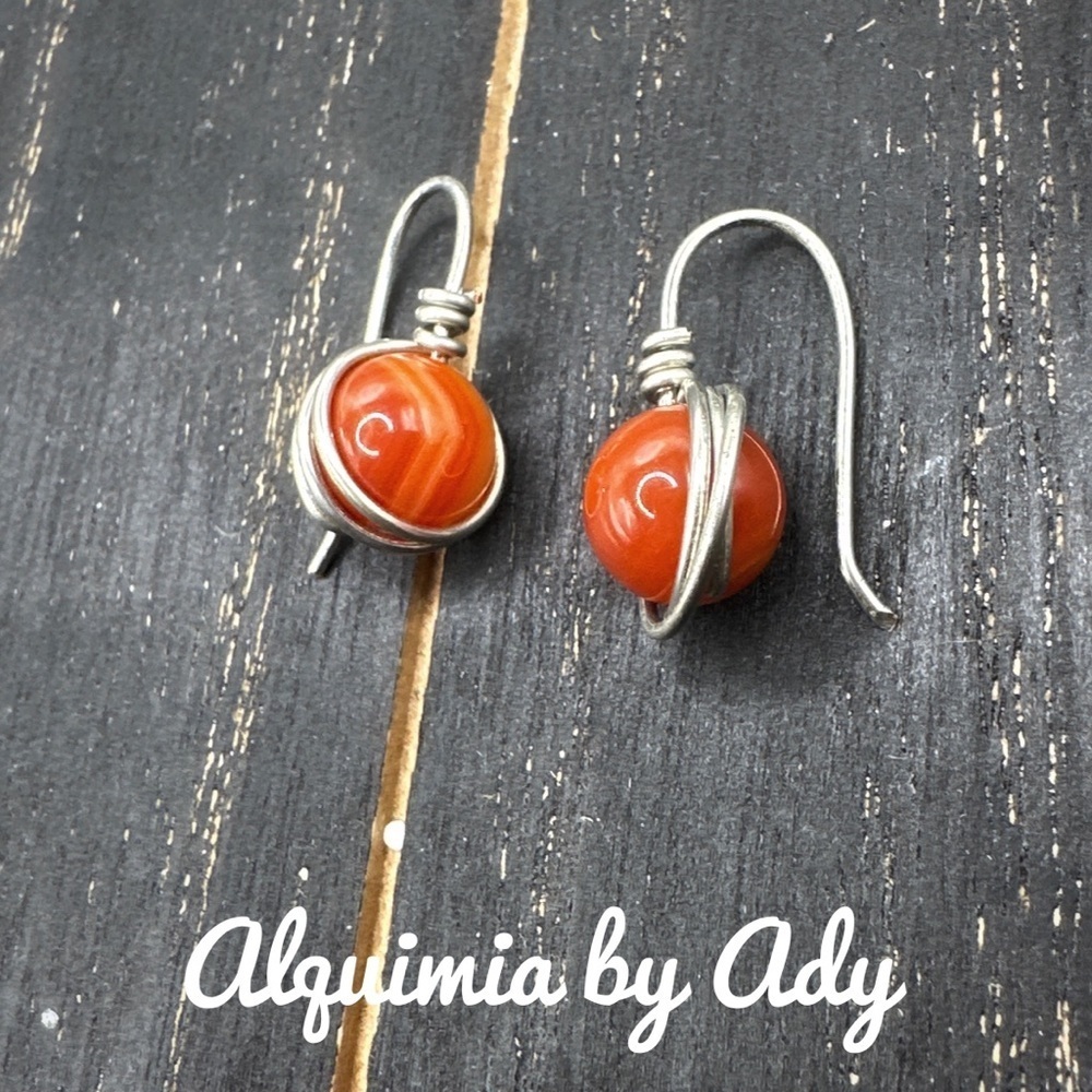 Vibrant silver and Orange carnelian Earrings